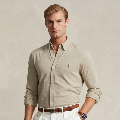 Ralph Lauren Featherweight Mesh Shirt In Tuscan Beige Heather