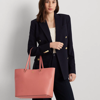 Lauren Ralph Lauren Karly Crosshatch Leather Large Tote In Pink Mahogany