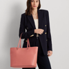 Ralph Lauren Karly Crosshatch Leather Large Tote In Pink Mahogany