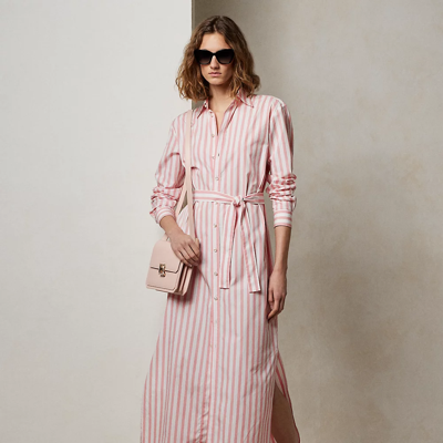 Ralph Lauren Ysabella Striped Cotton Day Dress In Crystal Rose/white