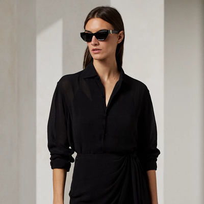 Polo Ralph Lauren Capri Relaxed Fit Linen Voile Shirt In Black