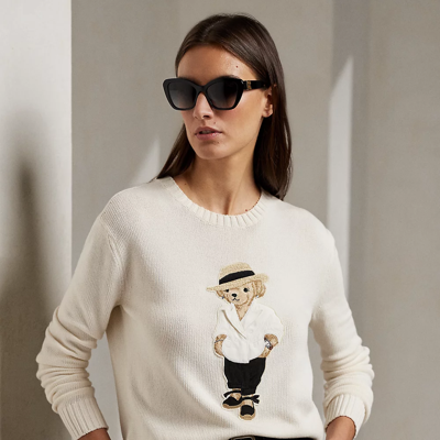 Ralph Lauren Linen Polo Bear Cotton Sweater In Lux Cream