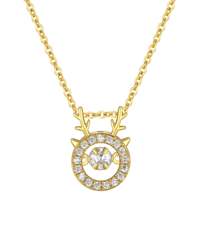 Macy's Cubic Zirconia Round Reindeer Pendant Necklace In Gold