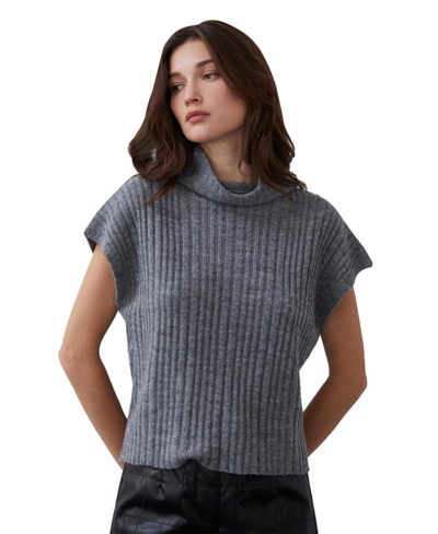 Crescent Women's Jay Mock Neck Ribbed Sweater Top In Grey