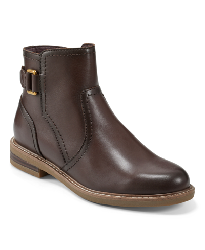 Earth Women's Jenna Round Toe Casual Stacked Heel Booties In Dark Brown Leather