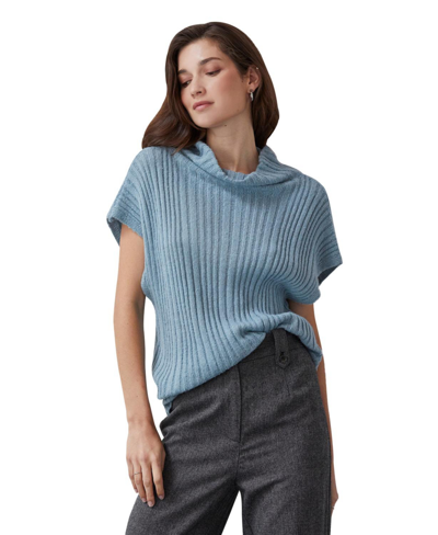 Crescent Women's Jay Mock Neck Ribbed Sweater Top In Blue
