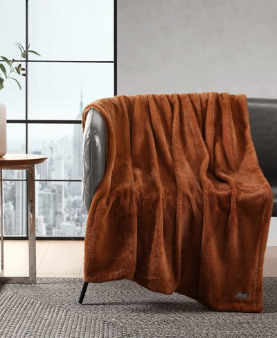 Kenneth Cole Reaction Solid Faux Fur Throw, 60x50 In Ginger Orange