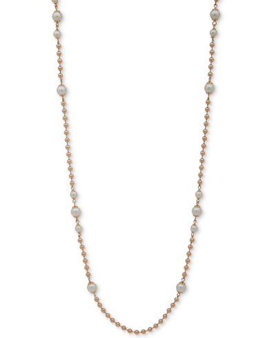 Anne Klein Gold-tone & Imitation Pearl Beaded Strand Necklace, 42" + 3" Extender In Crystal