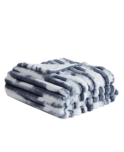 French Connection Abstract Printed Faux Fur Throw Blanket, 60" X 50" In Blue