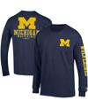 Champion Navy Michigan Wolverines Team Stack Long Sleeve T-shirt In Navy
