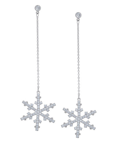 Macy's Cubic Zirconia Snowflake Drop Earrings In Silver