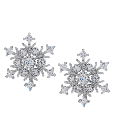 Macy's Cubic Zirconia Snowflake Stud Earrings In Silver
