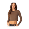 Edikted Montie Stripe Long Sleeve Stretch Cotton Crop Top In Brown