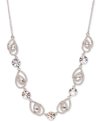 GIVENCHY SILVER-TONE CRYSTAL PAVE PEAR FRONTAL NECKLACE, 16" + 3" EXTENDER