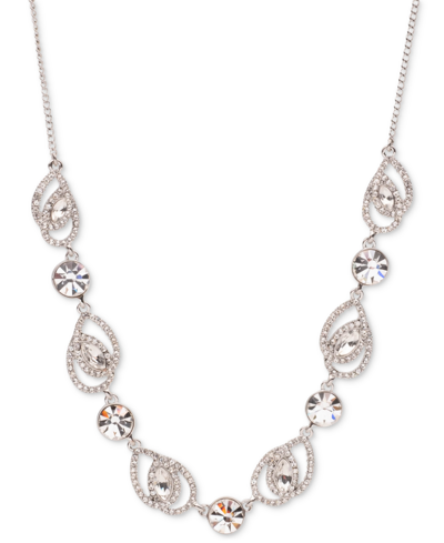 Givenchy Silver-tone Crystal Pave Pear Frontal Necklace, 16" + 3" Extender In White