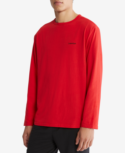 Calvin Klein Men's Long-sleeve Crewneck Stretch Shirt In Rouge