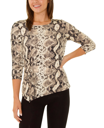 Ny Collection Petite 3/4 Sleeve Top With Drawstring Detail In Gray Anapatch