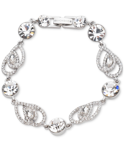 Givenchy Silver-tone Crystal Pave Pear Stone Flex Bracelet In White