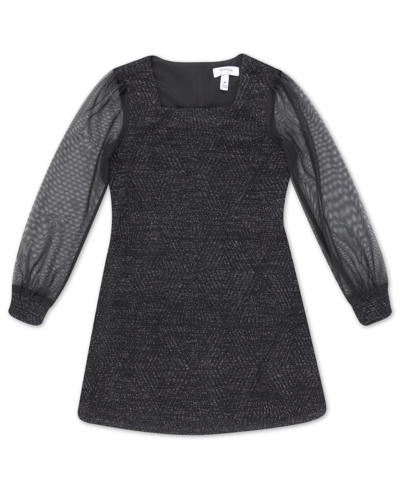 Speechless Kids' Big Girls Glitter Long Sleeves Knit Dress In Black Silver