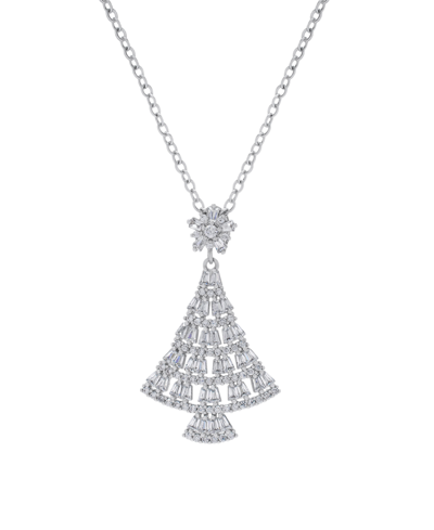 Macy's Cubic Zirconia Baguette Christmas Tree Pendant Necklace In Silver