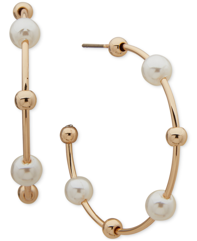Anne Klein Gold-tone & Imitation Pearl Beaded C-hoop Earrings In Crystal