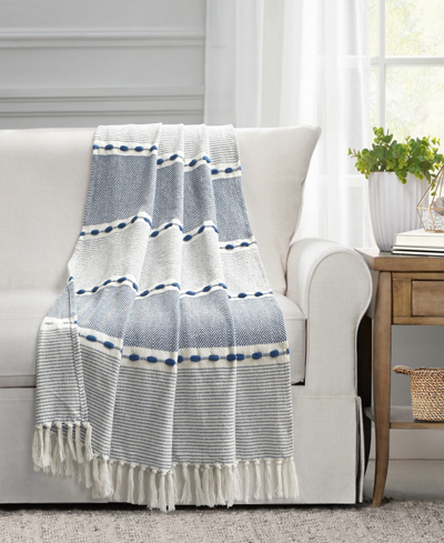 Lush Decor Herringbone Stripe Yarn Dyed Cotton Woven Tassel Throw, 50" X 60" In Navy