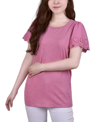 NY COLLECTION PETITE SHORT FLUTTER SLEEVE PULLOVER TOP