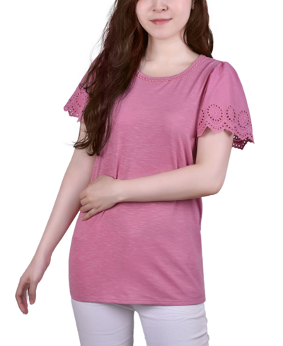 Ny Collection Petite Short Flutter Sleeve Pullover Top In Fairy Wing