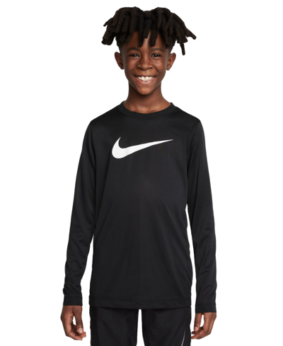 Nike Big Kids Dri-fit Legend Logo-print Long-sleeve Training T-shirt In Black,white