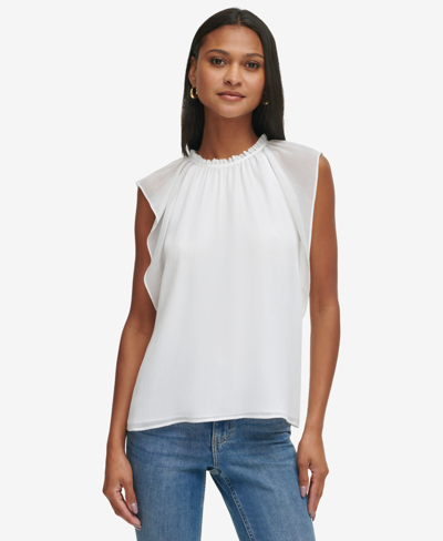 Calvin Klein Women's Chiffon Flutter-sleeve Top In Soft White