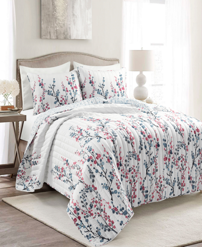 Lush Decor Mirabelle Watercolor Floral Reversible 3 Piece Quilt Set, King In Blue