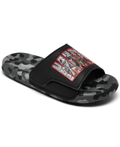 Marvel Big Kids Captain America Stay-put Closure Slide Sandals From Finish Line In Black,gray,red