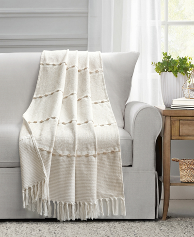 Lush Decor Herringbone Stripe Yarn Dyed Cotton Woven Tassel Throw, 50" X 60" In Neutral