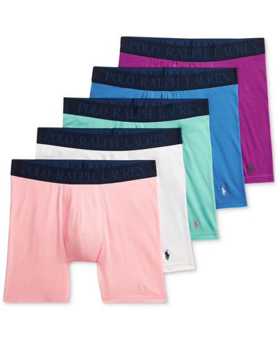 Polo Ralph Lauren Four Way Stretch Cooling Color Blocked Boxer Briefs, Pack Of 5 In Carmel Pink/white/perfect Turquoise/maidstone Blue/purple Dawn