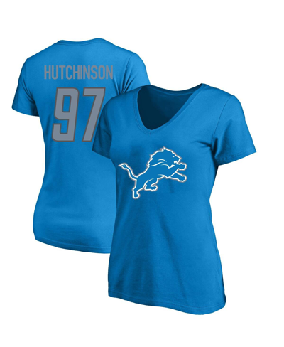 Fanatics Aidan Hutchinson Blue Detroit Lions Plus Size Fair Catch Name & Number V-neck T-shirt