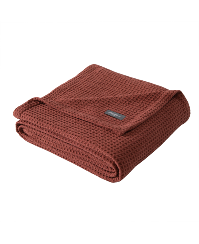Eddie Bauer Solid Waffle Cotton Reversible Blanket, Full/queen In Canyon Orange
