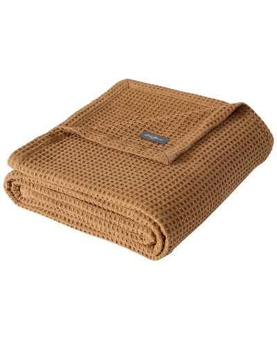 Eddie Bauer Solid Waffle Cotton Reversible Blanket, Full/queen In Camel Brown