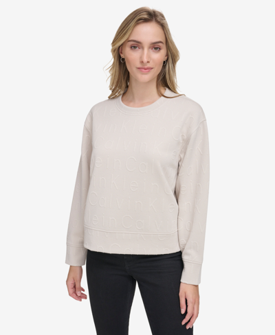 Calvin Klein Women's Cropped Logo Jacquard Sweatshirt In Stony Beige