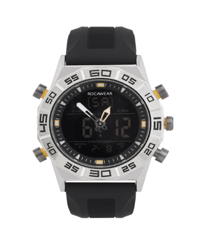 Rocawear Men's Analog-digital Black Silicone Strap Watch 46mm In Silver,black