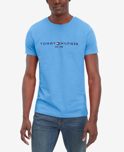Tommy Hilfiger Men's Embroidered Logo Slim-fit Crewneck T-shirt In Blue Spell