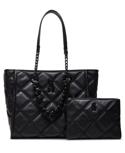 Steve Madden Katt Faux Leather Quilted Tote With Pouch In Black