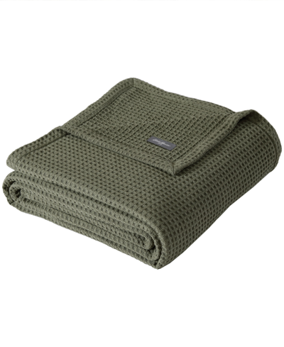 Eddie Bauer Solid Waffle Cotton Reversible Blanket, Twin In Olive Green