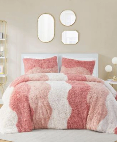 Intelligent Design Cassie Ombre Shaggy Faux Fur 2 Piece Comforter Set, Twin/twin Xl In Blush Multi