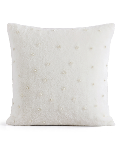 Karl Lagerfeld Faux Fur Imitation Pearl Decorative Pillow, 20" X 20" In Ivory