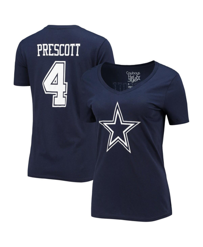 FANATICS WOMEN'S FANATICS DAK PRESCOTT NAVY DALLAS COWBOYS PLAYER ICON NAME AND NUMBER V-NECK T-SHIRT