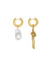 CLASSICHARMS UNIQUE ASYMMETRICAL ROPE CHAIN BAROQUE PEARL DROP EARRINGS