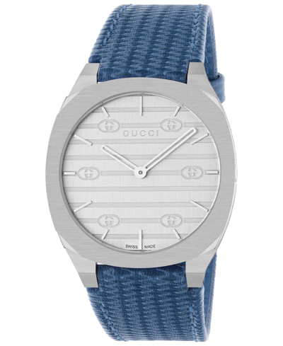 Gucci Women's Swiss 25h Blue Leather Strap Watch 34mm In Stainless Steel,blue