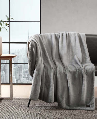 Kenneth Cole Reaction Solid Faux Fur Throw, 60x50 In Gray
