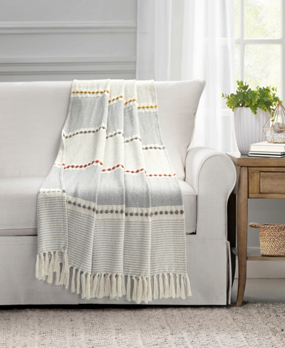 Lush Decor Herringbone Stripe Yarn Dyed Cotton Woven Tassel Throw, 50" X 60" In Yellow