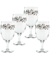 FIESTA NUTCRACKER HOLLY FOOTED GOBLET GLASSES, SET OF 4